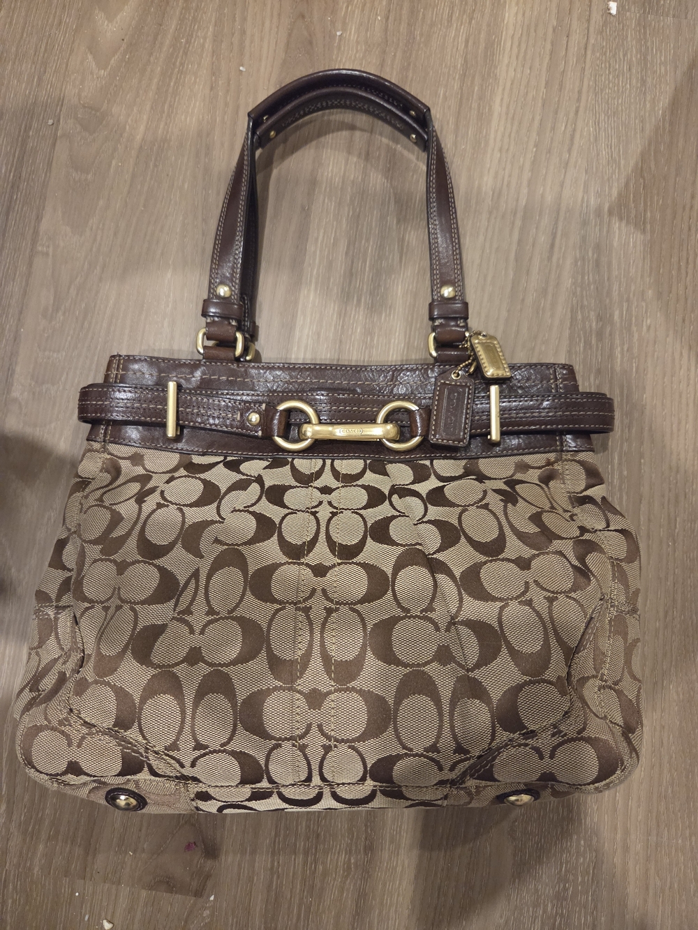 Coach Brown Signature Canvas Tote with Leather Trim